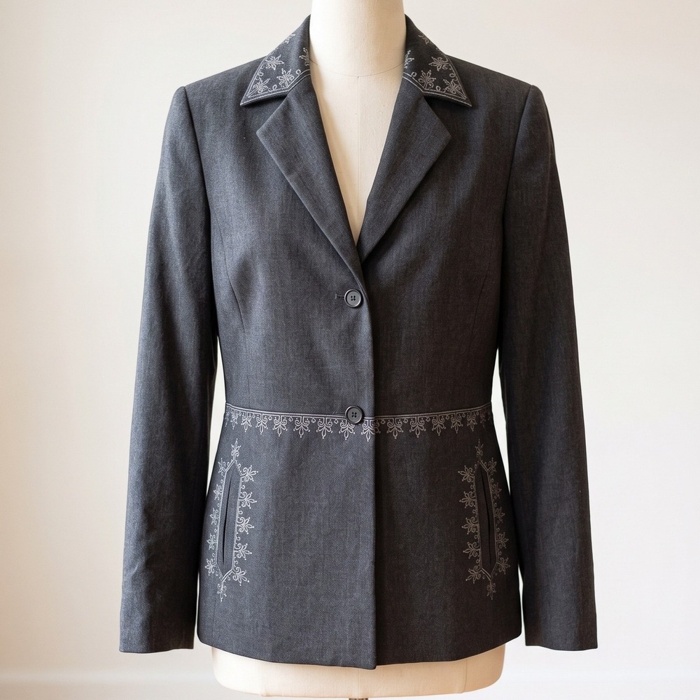 OSCAR by Oscar de la Renta Blazer 6 Stretch Wool Tailored Jacket Embroidered USA
